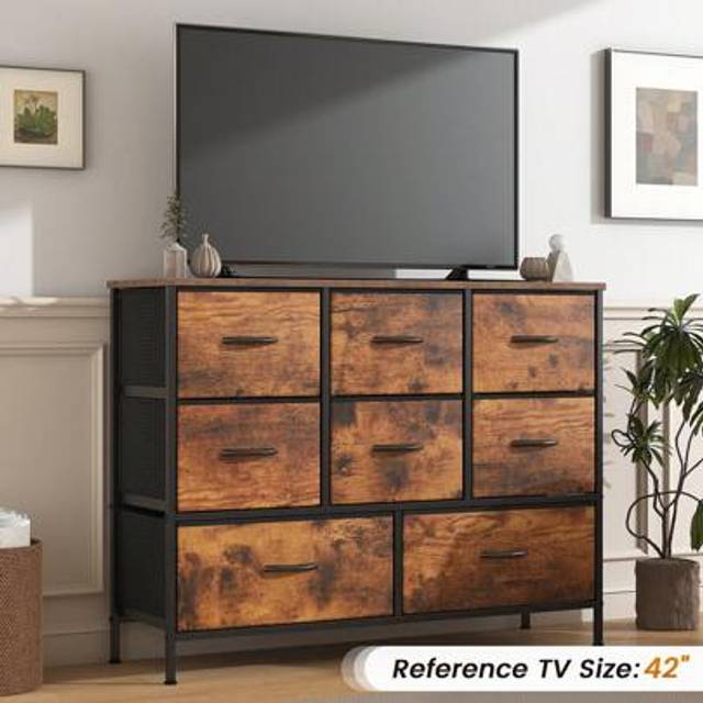 SHEIN Chest Of Drawers, Large Dressers With Metal Frame, MDF Top, Adjustable Feet, Anti-Tip Safety, 8 Drawers For Bedroom, Living Room, Office -