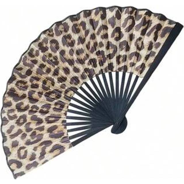 SHEIN 1pc Elegant Leopard Print Folding Fan With Black Frame - Fashion Princess Theme, Lightweight Portable Lady Fan, Princess Theme Fan, Lightweight Fan Su