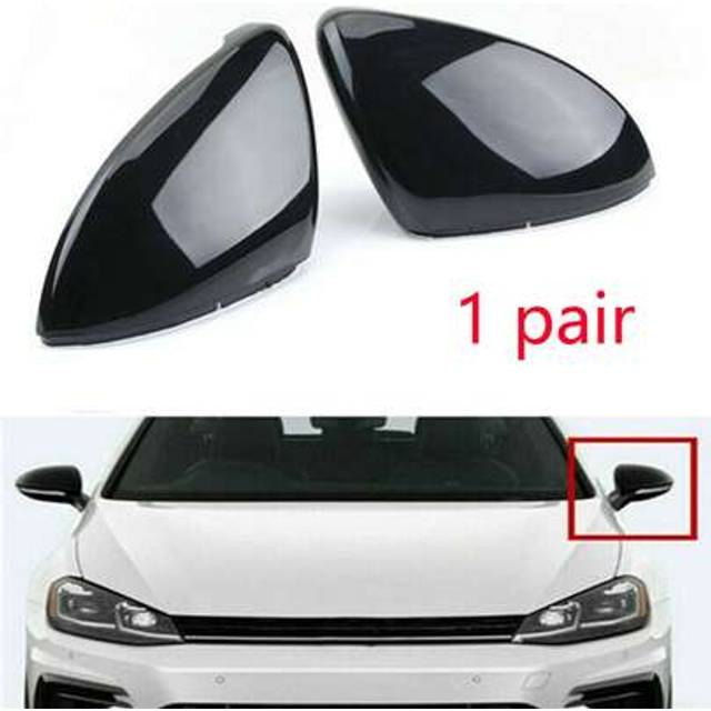 SHEIN 1 Pair Glossy Black Mirror Housing Cover Caps For VW Golf 7 MK7 R Gti