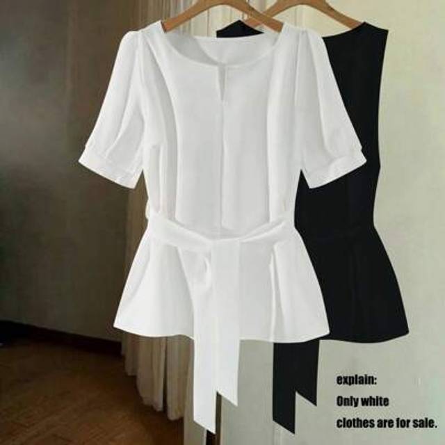 SHEIN Summer Women Outfit Elegant Going Out Tops Black & White Contrast V-Neck Tie Waist Short Sleeve Plus Size Office Shirt