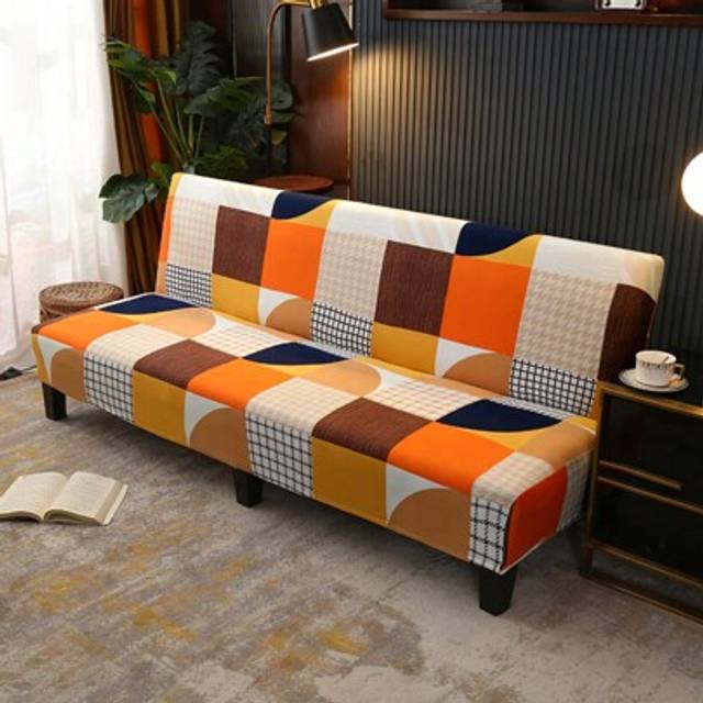 SHEIN 1pc Geometric Color Block Patchwork Sofa/Bed Cover, Stretch All-Inclusive Polyester Sofa Slipcover, Suitable For Hotel & Home Use
