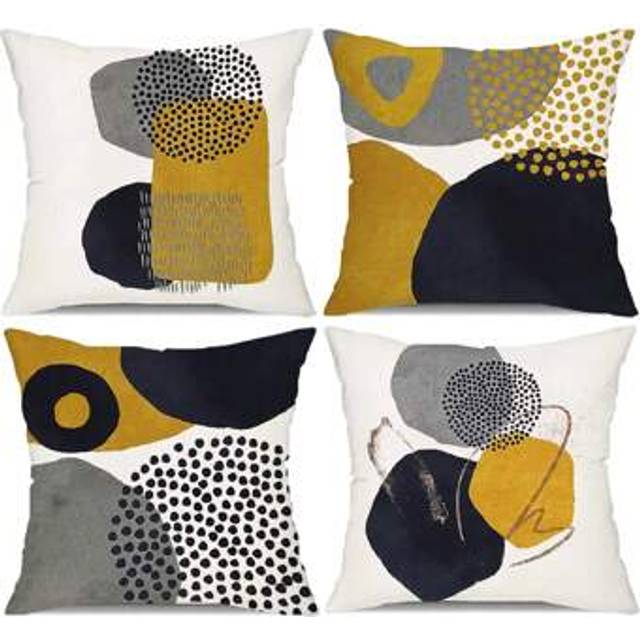 SHEIN 4 Packs Vibrant Boho Chic Mustard Yellow & Grey Abstract Art Throw Pillow Covers - 18x18/16x16/20x20 Inch Geometric Minimalist Decor With Mid Century