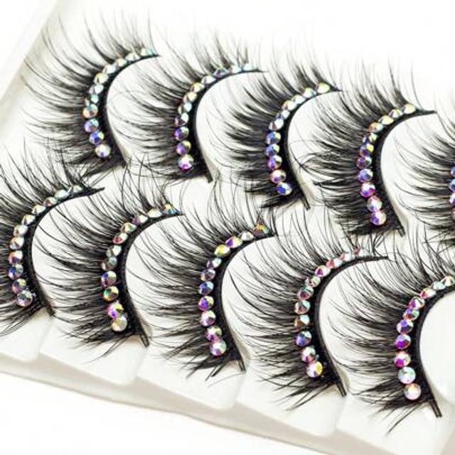 SHEIN 1 Box Of 5 Pairs Black Long And Dense False Eyelashes With Diamond, Perfect For Stage Performance, Clubbing, Bridal, Latin Dance Shows, Etc.