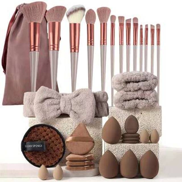 SHEIN Complete Makeup Brush Set, Including 13/17/20/33 Pieces, Equipped With Soft Brushes, Beauty Eggs, Powder Puffs, Etc., To Meet All Your Beauty Needs, S