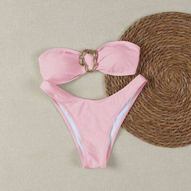 SHEIN Sexy Metal Decor Bandeau Bikini Set, Vintage European Style