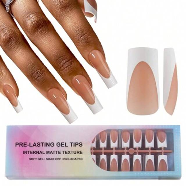 SHEIN 150pcs Soft French Manicure Nail Stickers, Self-Adhesive Oblong Brown French Nail Stickers, 3-In-1 Long Lasting And Reusable Nail Art DIY, 15 Sizes Pr