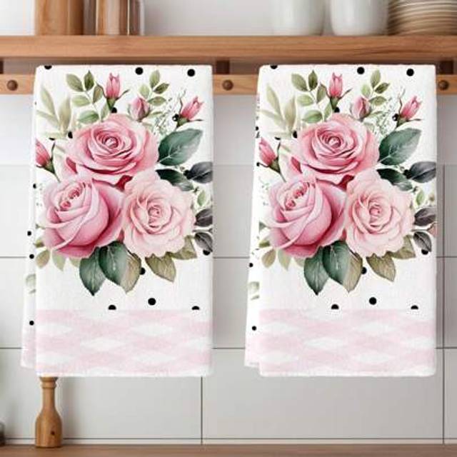 SHEIN 2pcs Pink Rose Sunflower Lemon Hand Towels Elegant Flower Rose Comfortable Soft Polyester Microfiber Towels For Home Hotel Bathroom