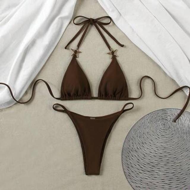 SHEIN Sexy Solid Color Bikini Set, European And American Style