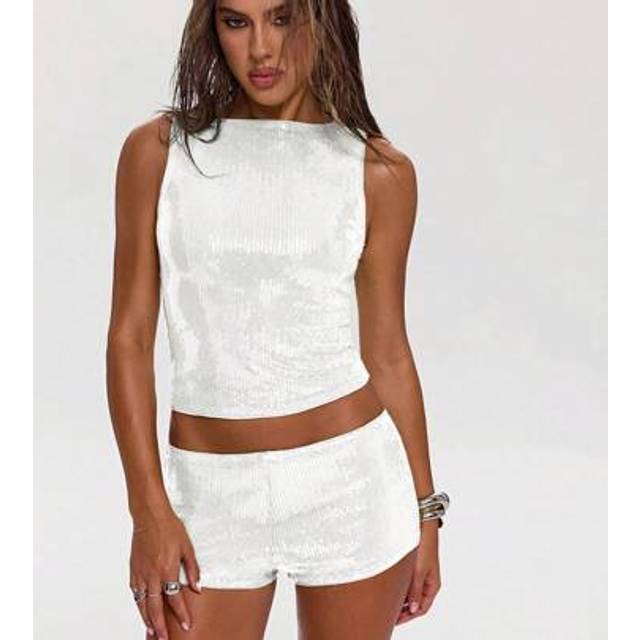 SHEIN Women&#39;s Sequin Shorts For Summer, Suitable For Music Festivals, Nighttime Outings, And Nighttime Parties