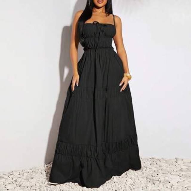 SHEIN Sundress;Spring Summer Vacation Wedding Valentine&#39;s Day Women&#39;s Elegant Western Style Clothing Gray Khaki Imitation Linen Fabric Large Halter Halter F