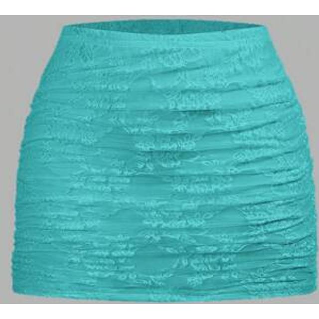 SHEIN Women&#39;s Sexy Layered Sheer Mint Blue Floral Lace Slim Fit Skirt