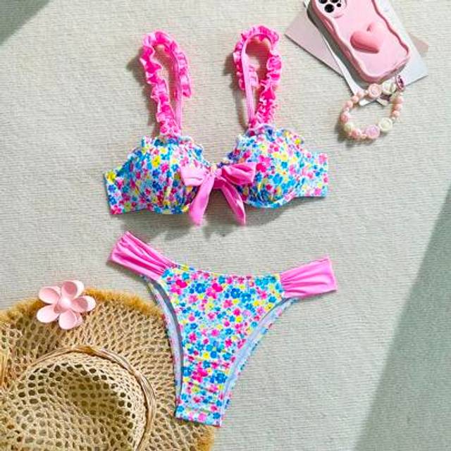 SHEIN Women&#39;s Ditsy Floral Cute Bikini Set, High Waisted High Tolerance Bikini Swimsuit For Summer Beach Vacation