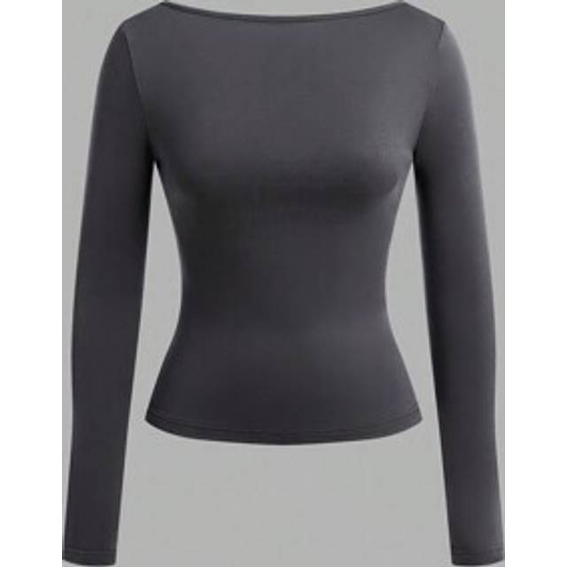 SHEIN 3pcs Casual Solid Color Knit Boat Neck Long Sleeve Fitted Women T-Shirts