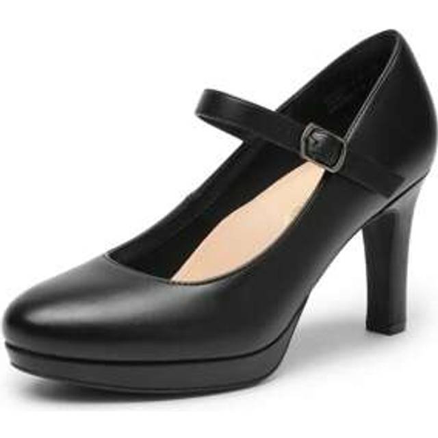 SHEIN Women&#39;s Pumps Close Toe Classic High Heels Round Toe Comfortable Low Platform Mary Jane Dress Shoes