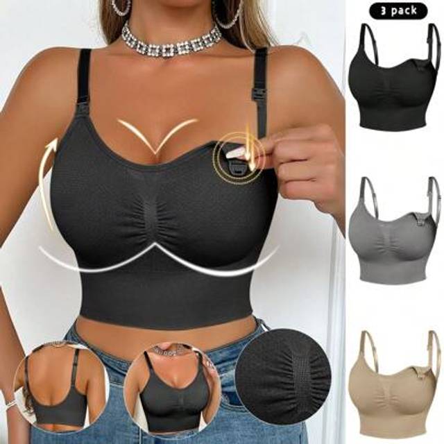 SHEIN 3pcs Pregnant Women Plain Color Ruched Nursing Bras