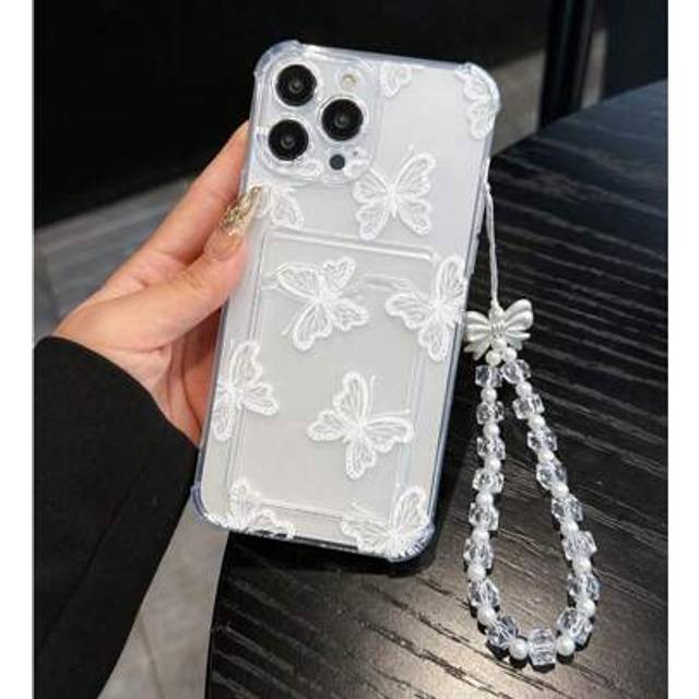 SHEIN 1pc White Butterfly Clear TPU Card Holder Phone Case For IPhone 15 ProMax/14Plus/13ProMax/12/11/7G/7P/IX/XR/XSMax
