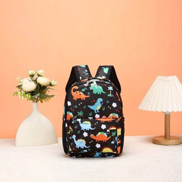 SHEIN 1pc Fashionable Cartoon Dinosaur Nylon Zipper Closure Cute Backpack, Suitable For Daily Use, Random Print Pattern