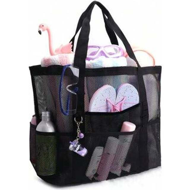 SHEIN Beach Bag Large Mesh Beach Bag Lightweight Beach Tote With 9 Pockets Foldable Beach Accessories - Packable, Swimming, Vacation & Toy Bag