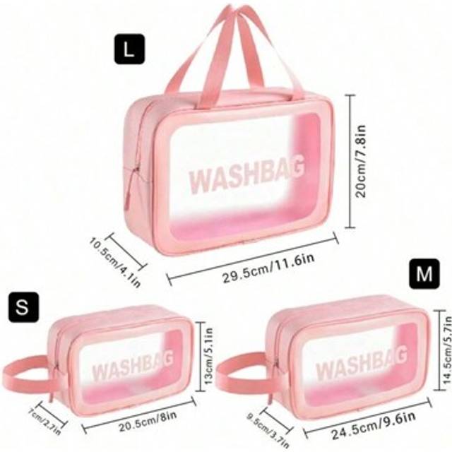 SHEIN 3pcs Set Toiletry Bag, Cosmetic Bag, Waterproof Makeup Bag, Multi-Function Storage Pouch, Portable Travel Organizer, Luggage Bag, Clothing Organizer B