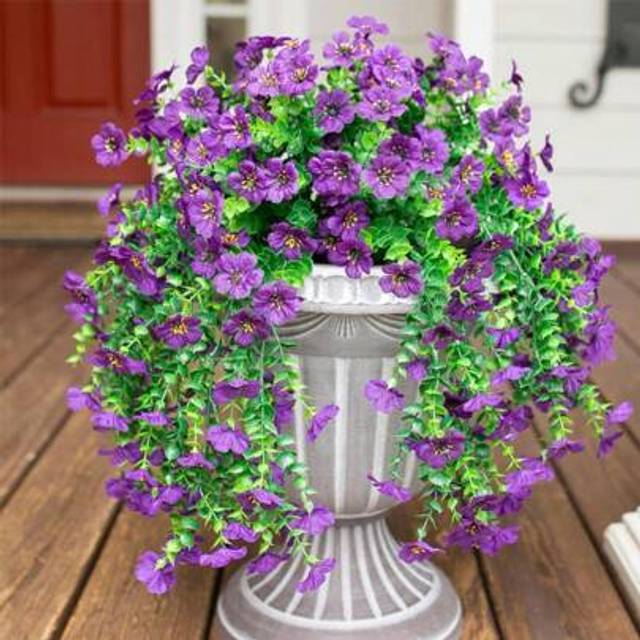 SHEIN 2Pcs Artificial Fake Hanging Basket Plants Silk Flowers Vine Home Outdoor Decor
