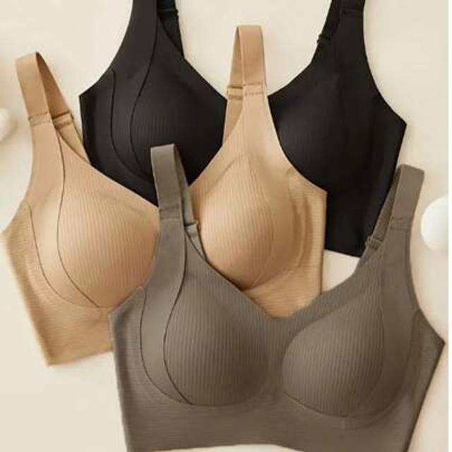 SHEIN 3pcs Women Seamless Breathable Wireless Sports Bras - Full Coverage, Non-Slip, Lift & Support, Comfortable Fit With Ribbed Details, Nylon & Elastane B