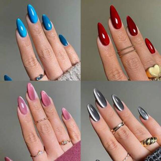 SHEIN 96pcs/Box(4mixed)Y2K Aesthetic Blood-Red Crystal Cat Eye Press On Nails Almond Nail Perfect Fit Acrylic False Nails ,With Storage Box Contain 1pc Jell