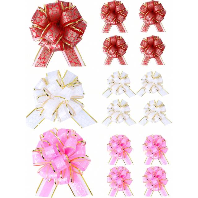SHEIN 12pcs/24pcs Gift Wrapping Satin Ribbon Bows With Flowers For Gift Boxes, 4.5 Inch Bowknot Decorations For Gift Baskets, Wine Bottles, Wedding/Party/Bi