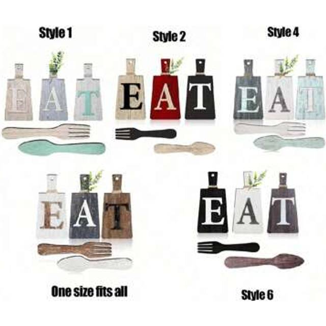 SHEIN 5 Pieces Cutting Board Eating Sign Set Hanging Kitchen Eating Sign Fork And Spoon Wall Decoration Rural Farmhouse Kitchen Decoration Kitchen And Home