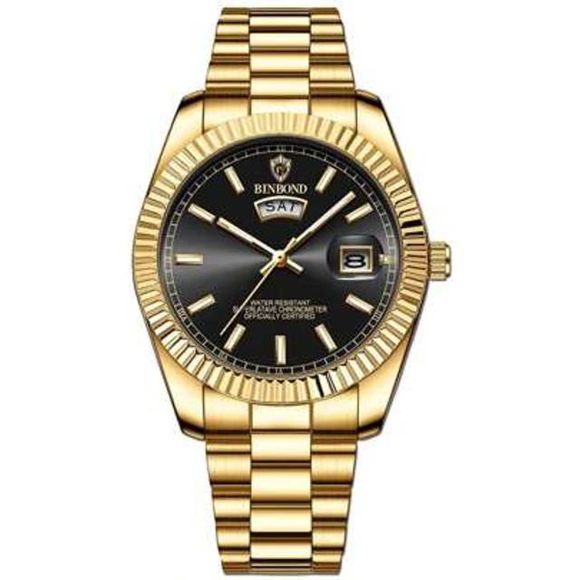 SHEIN 1pc Men&#39;s All Gold-Tone Alloy Fashion Business Luminous Date Quartz Battery Watch