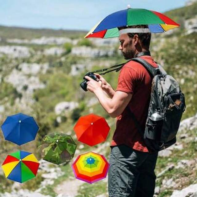 SHEIN 1pc Multicolored Umbrella Hat With Hands-Free Design,Umbrella Hat,Stay Hands-Free And Protected From The Sun And Rain, Rainbow Umbrella Hat For Kids A