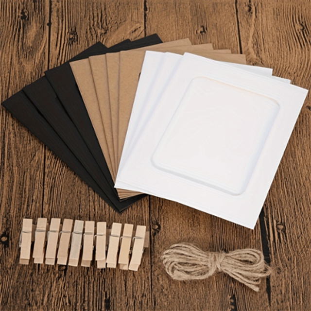 SHEIN 21 Pack Kraft Paper Photo Frames - 4x6 Inch Multi-Hanging Display, 21 Pack Contains 10 Photo Frames, 10 Clips And 1 Rope, Lightweight DIY Collage Kit