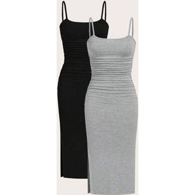 SHEIN 2pcs/Set Women&#39;s Summer Knit Fitted Slip Dress