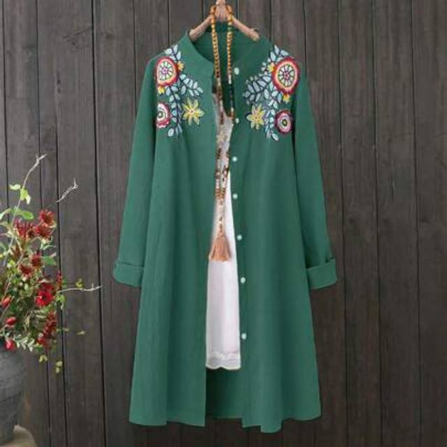 SHEIN Plus Size Women Embroidery Long Cardigan Shirt, Spring Autumn New