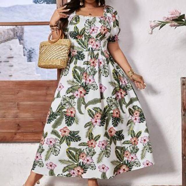 Luneh Plus Size Women Casual Elegant Tropical Print Floral Vacation Dress Summer Outfits For Women Summer Clothes Cute Summer Dresses For Women Beach Outfit