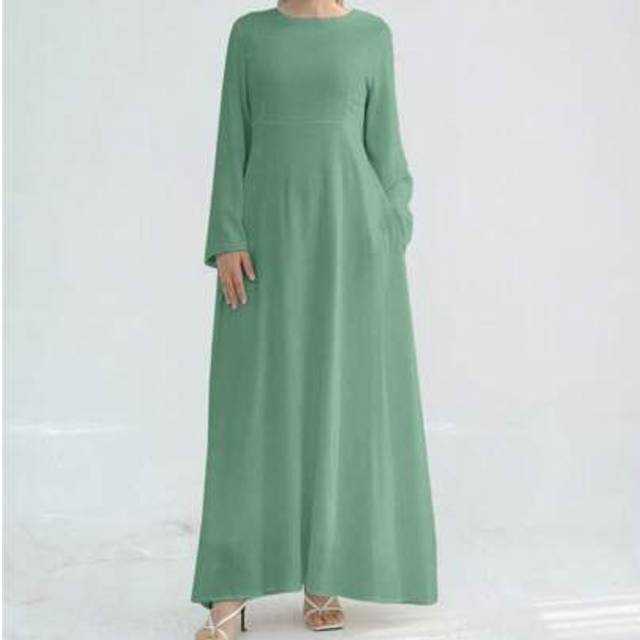 SHEIN 2025Loriya Dubai Turkey Pure Linen Cinched Waist Midi Dress, Modest