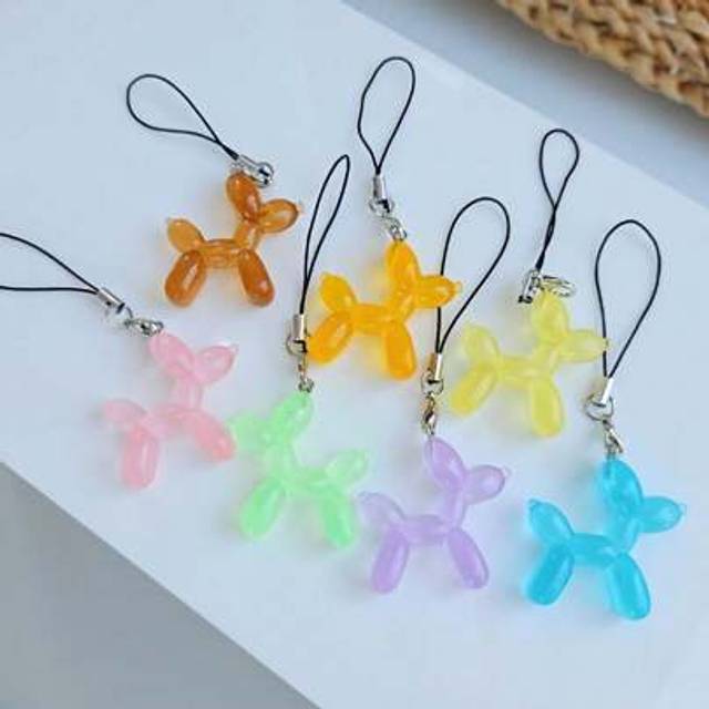 SHEIN 1/3/5pcs Random Mixed Color Jelly Balloon Dog Phone Charm Keychain Bag Pendant, Unique Couple Creative Gift