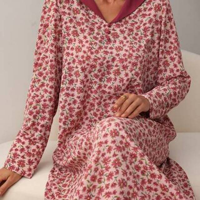 SHEIN Modest Arabic Ditsy Floral Collared Button Front Dress