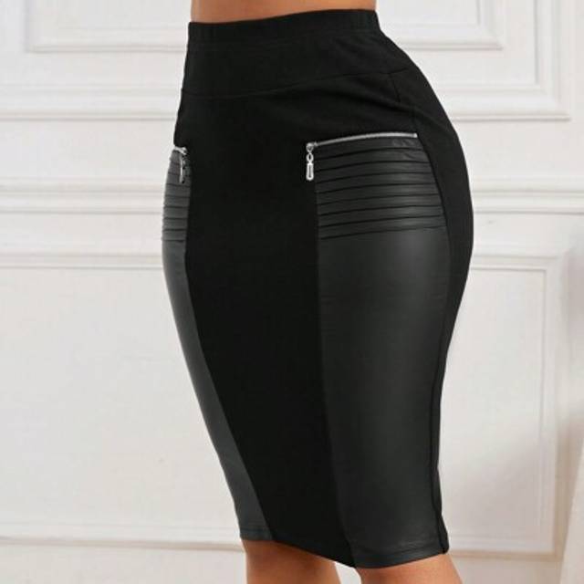 SHEIN Women&#39;s High-Waisted Zipper Decor Pleated Hip Hugging Skirt