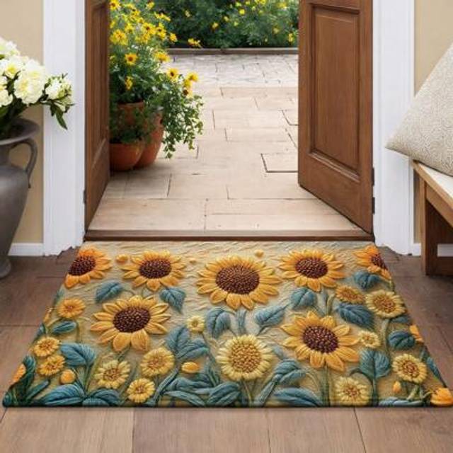 SHEIN 1PC-Vintage Door Mats Indoor, 3D Floral Butterfly Print Door Mat, Non-Slip Entrance Rug, Easy To Clean, Perfect For Spring And Autumn Decoration, Suit