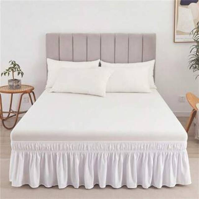 SHEIN [18-Inch White Brushed Bed Skirt]Bed Skirt,Bed Skirt Queen Size,Queen Bed Skirt, Elegant 18-Inch White Polyester Bed Skirt - 90gsm Brushed Fabric With