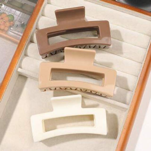 SHEIN 3pcs ABS Material Anti-Drop Caramel Glossy Square Simple Hairclips, Medium Everyday Versatile Hair Accessories Hair Claws Claw Clips Hair Jaw Clip Hai