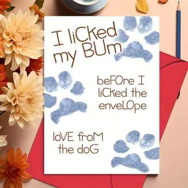 SHEIN 1pc Humorous Dog Lover Birthday Card With Envelope, 5inch*7inch - &#34;I Licked My Bum&#34; Message, Ideal For Family & Friends, Brown With Playful Paw Prints