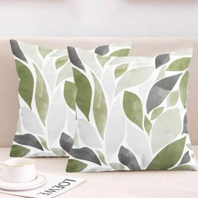 SHEIN 2pcs Green & Gray Sage Floral Throw Pillow Covers, Minimalist Modern Faux Velvet Single-Sided Floral Print Square Pillow Sham With Hidden Zipper, No P