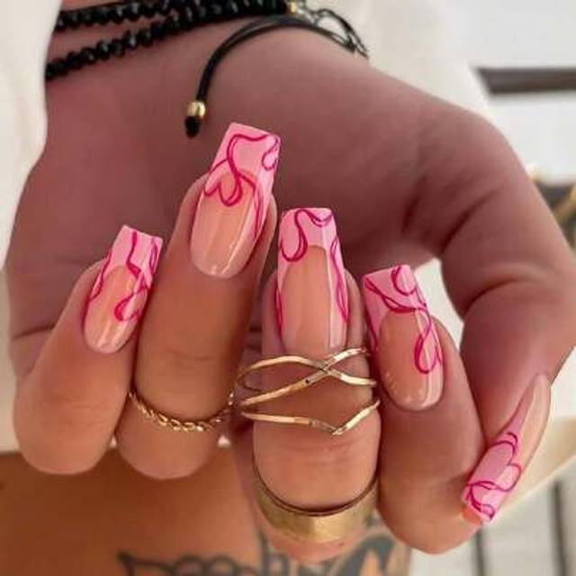 SHEIN 24pcs Instantly Upgrade Your Look With Medium Square Fake Nails ,French Red Heart Covered With Fake Nails, 1pc Nail File & 1Nail Glue Sticker Kit Nail