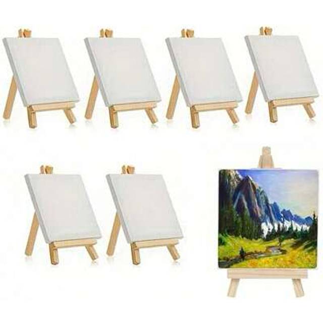SHEIN 10 Packs Mini Canvas And Easel Set Mini Canvas Panels Mini Wood Easels, Canvas Size Is 4&#34;&#34; X 4&#34;&#34;; Easel Size Is 3.1&#34;&#34; X 5.9&#34;&#34; For Kids Painting, Oil P