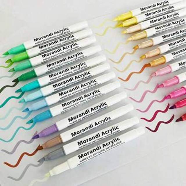 SHEIN 24 Pcs Morandi Acrylic Paint Pens Soft Brush Tip, Pastel Calligraphy Markers For Lettering, Card Making, Rocks Painting, Wood, Fabric, Canvas, Ceramic