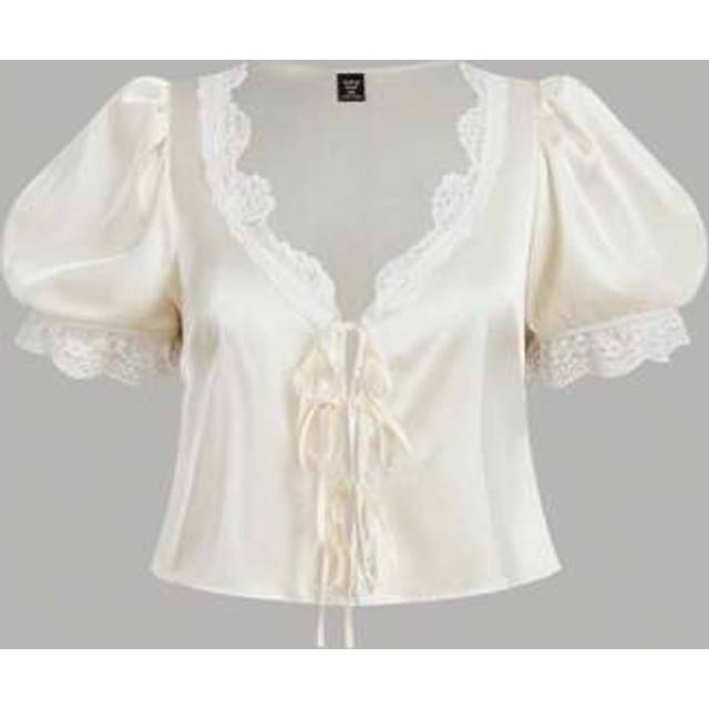 SHEIN Plus Size Women&#39;s Vintage Lace Puff Sleeve Blouse, Summer