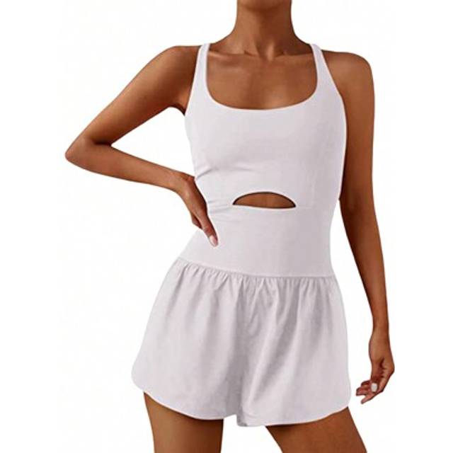 SHEIN Women Solid Color Cami Playsuits Sleeveless Sports Short Jumpsuits Summer Cross Backless Romper Tracksuits
