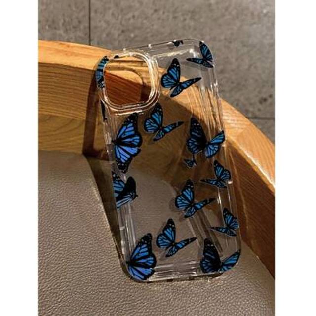 SHEIN Blue Butterfly Print Clear Case Compatible With Apple IPhone 16/11/12/13/14/15/15pro/15 Plus/15 Promax/7plus/8plus/X/Xs Max/Xr/11pro/12pro/13pro/14pro