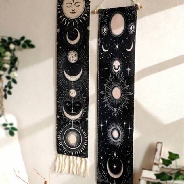 SHEIN 1pc Boho Wall Hanging Tapestry, Celestial Moon And Sun Decor, Astrology Wall Art, Black And White Home Decoration, Living Room/Bedroom Wall Decor
